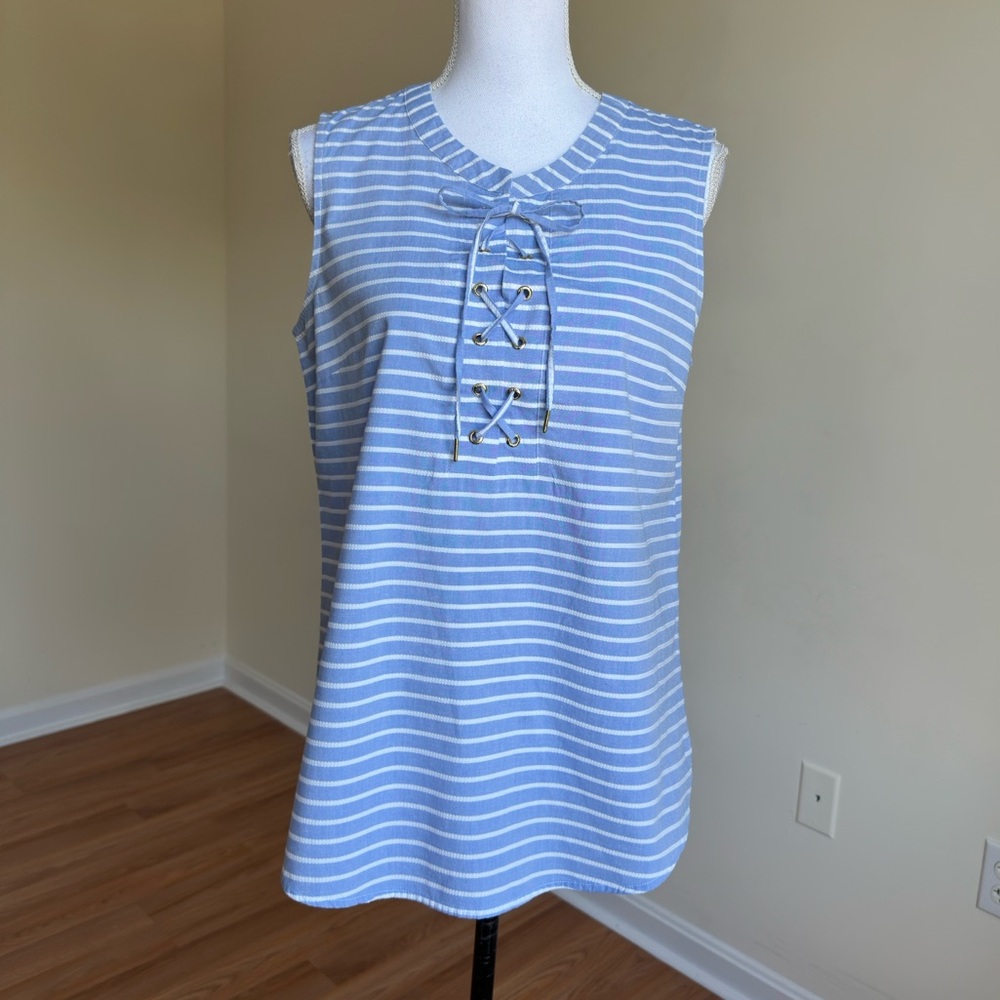 Anne Klein Blue and White Striped Top Sz Large